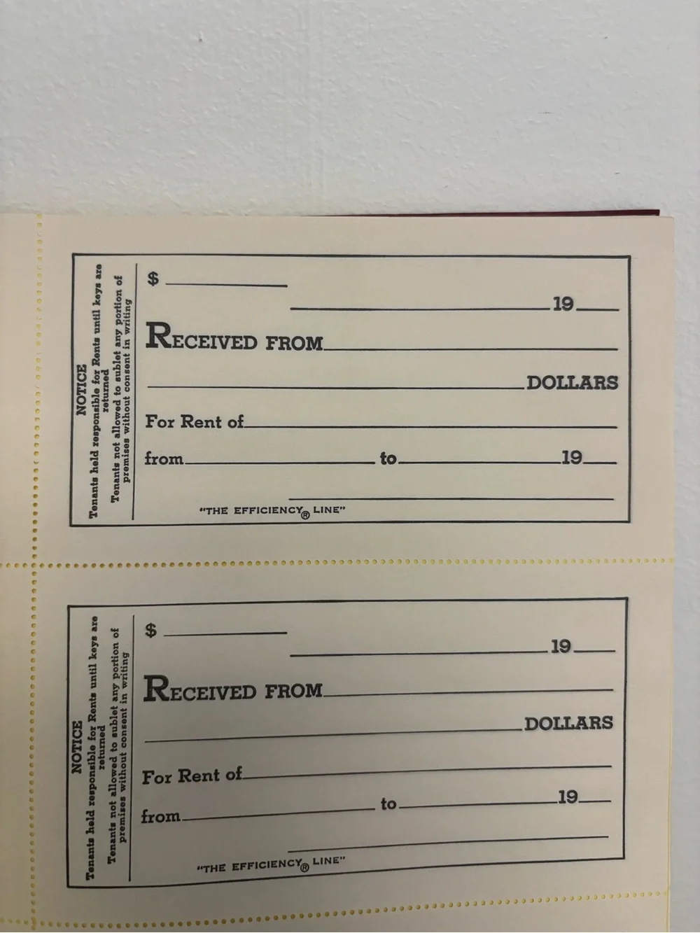 NEW! Vintage Efficiency Line Rent Receipt Book
